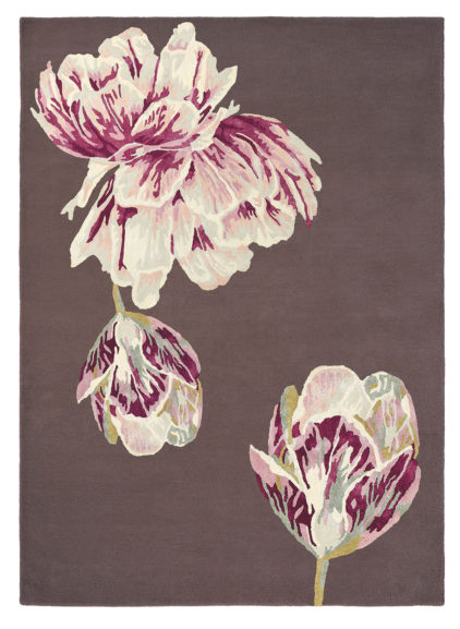 brązowo różowy dywan w kwiaty Tranquility Aubergine 56005