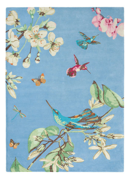 niebieski dywan w kwiaty Hummingbird 37808