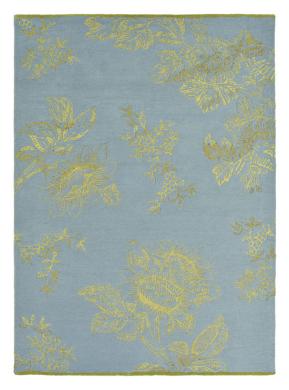 niebiesko złoty dywan w kwiaty Tonquin Blue 37008