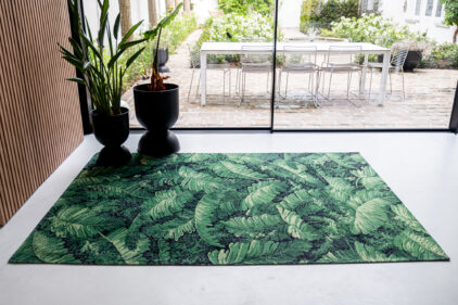 Nowoczesny zielony dywan w liście - MANAUS 9177 - aranżacja wnętrza
