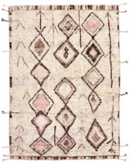 Marokański wełniany dywan beżowo, brązowo różowy do salonu, do sypialni, dywan z frędzlami marki Rezas